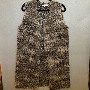 Cocogio Womens Large Chunky Knit Long Sweater Vest Grey Wool Mohair Blend